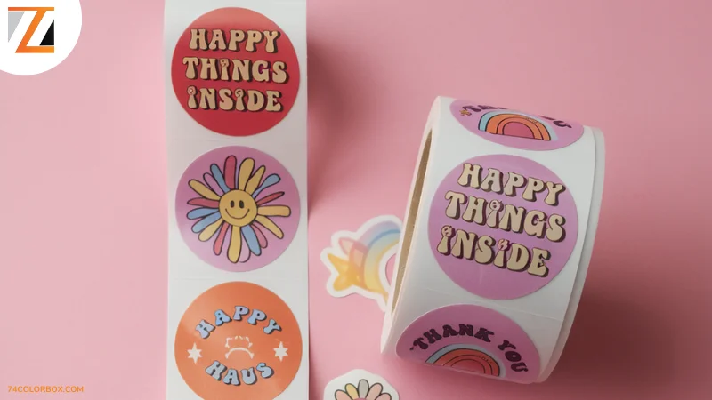 สติ๊กเกอร์ลายการ์ตูนน่ารัก ข้อความ "Happy Things Inside" สำหรับตกแต่งกล่องของขวัญ และเพิ่มความสดใสให้กับผลิตภัณฑ์